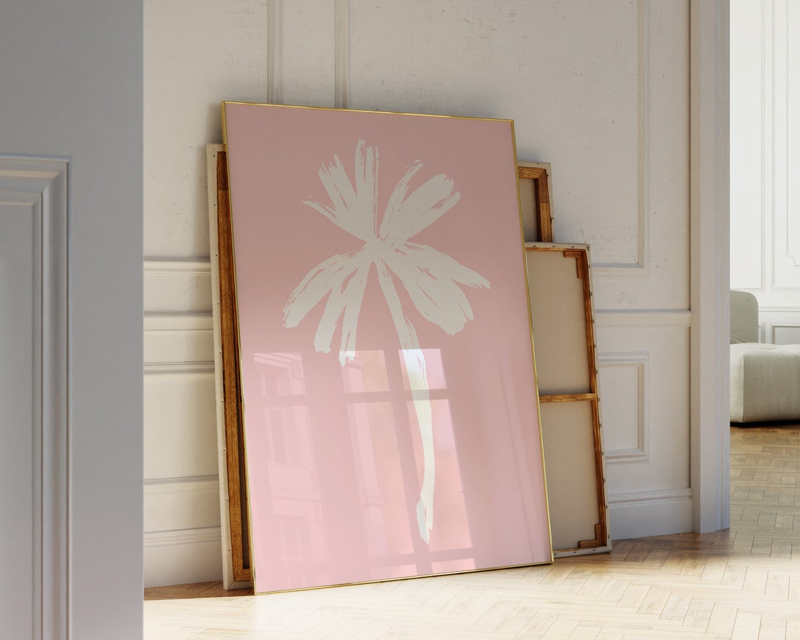 Pink Palm Tree White Brushstroke Tropical Minimal Pastel Art Poster - Image 3