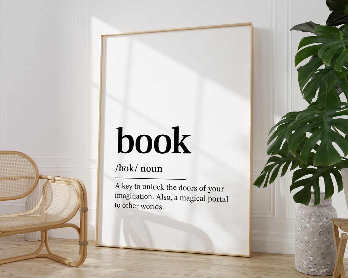 Book Definition Minimalist Bookworm Quote Black White Typographic Poster - Image 2