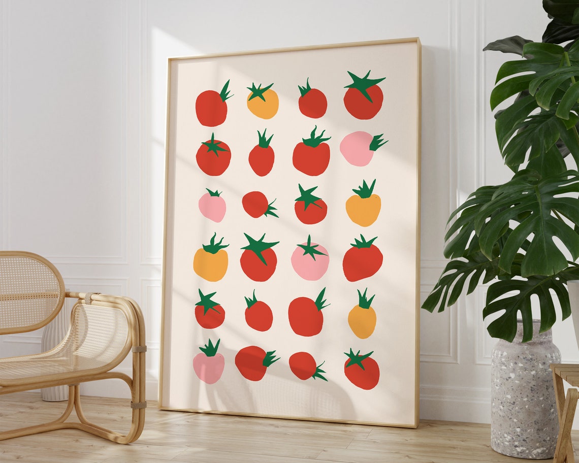 Tomato Grid Pattern Modern Produce Illustration Red Kitchen Art Poster - Image 3