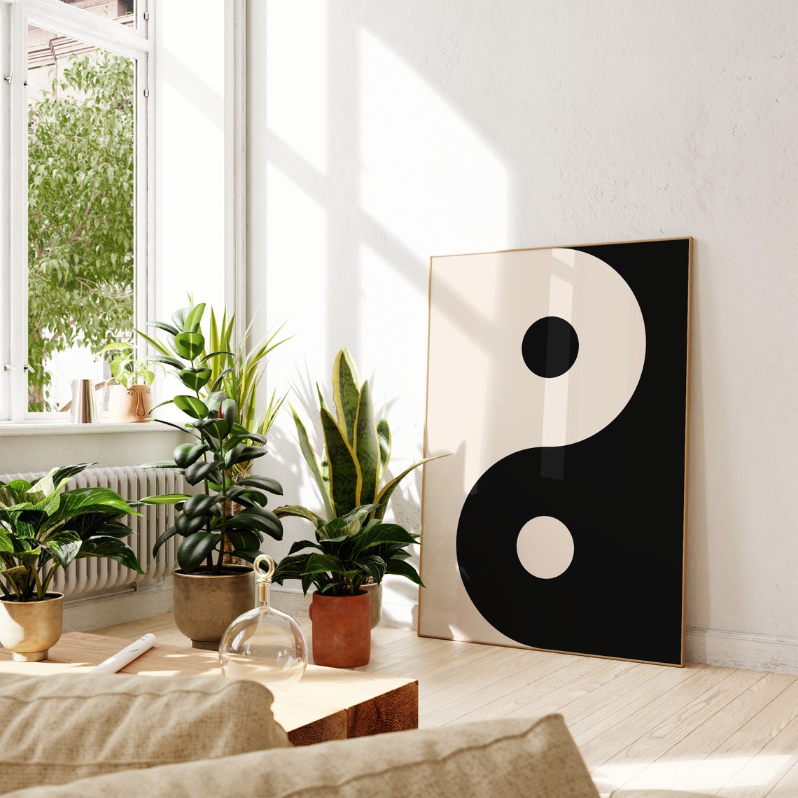 Black and Cream Yin Yang Minimal Abstract Zen Meditation Poster - Image 2