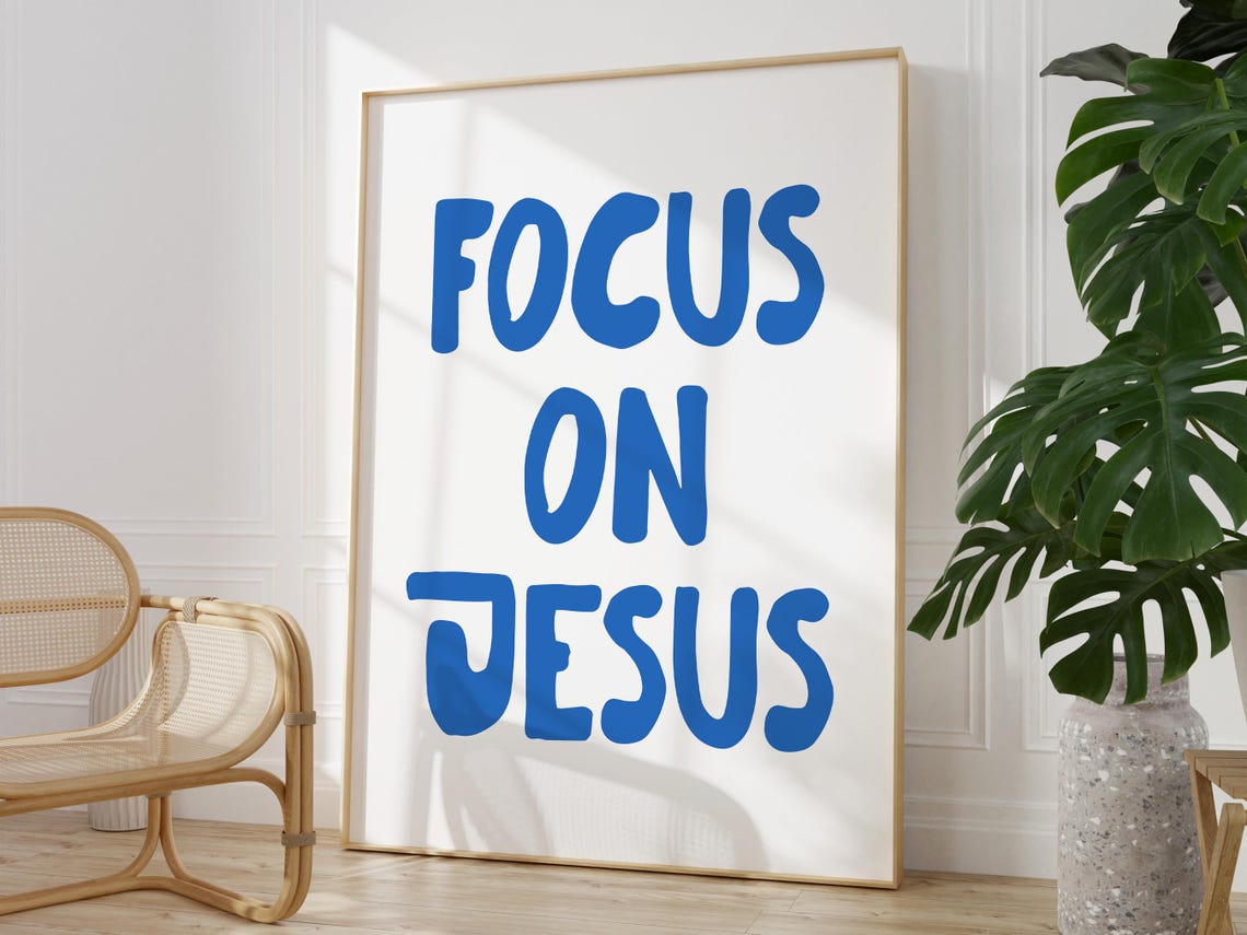 Focus On Jesus Bright Blue Bubble Letter Faith Quote Art Poster
