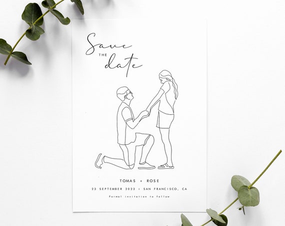 Custom Save The Date Personalized Wedding Invitation Couple Line Art Drawing Save The Date Cards Illustrated Save The Date From Photo