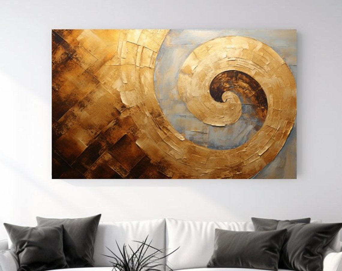 Golden Spiral Abstract Textured Gold Leaf Luxury Wall Art Poster
