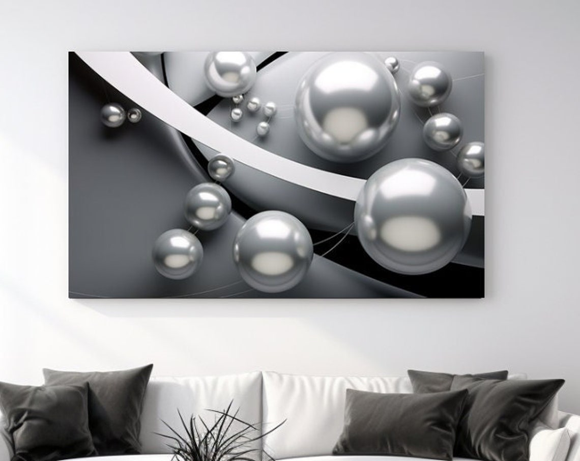 Silver Spheres 3D Abstract Metallic Gray Minimalist Modern Poster