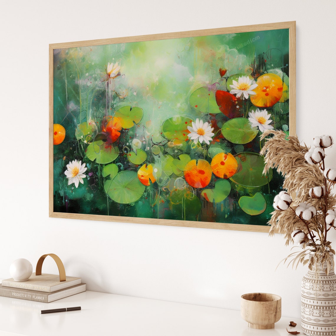 Water Lily Pond Abstract Green Floral Watercolor Nature Poster - Image 3
