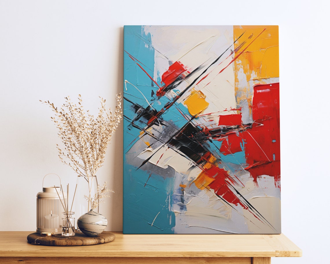 Teal Abstract With Bold Red Yellow Black Dynamic Slash Art Poster