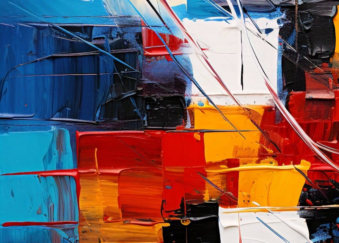 Bold Abstract Palette Knife Painting Blue Red Yellow Texture Poster - Image 3