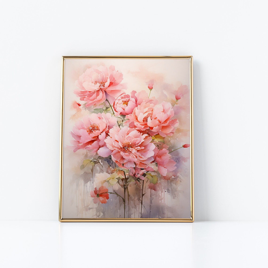 Blush Pink Peonies Watercolor Soft Floral Botanical Art Poster - Image 3
