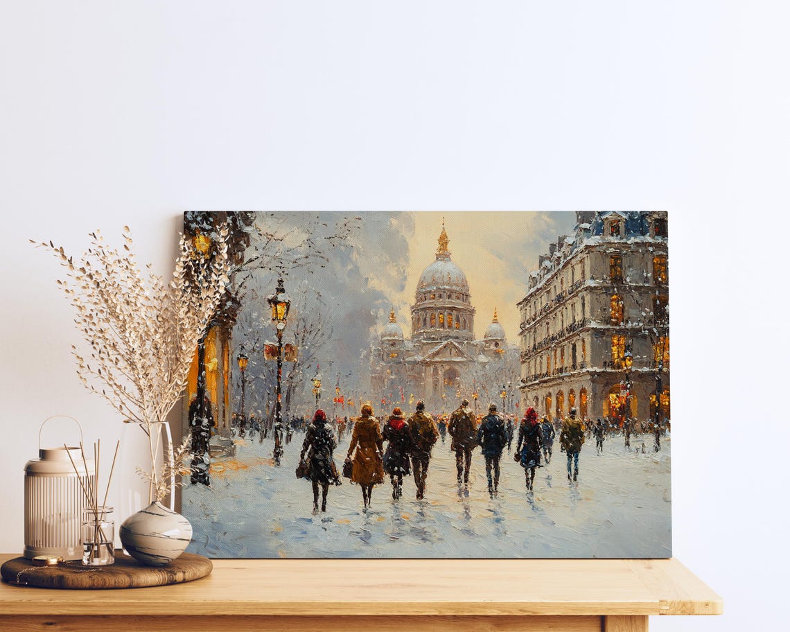 Oil Painting Of Sacre Coeur Basilica Winter Street Scene Romantic Paris Snow Traditional French Art Wall Art - Image 3