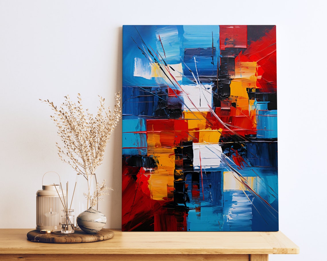 Bold Abstract Palette Knife Painting Blue Red Yellow Texture Poster