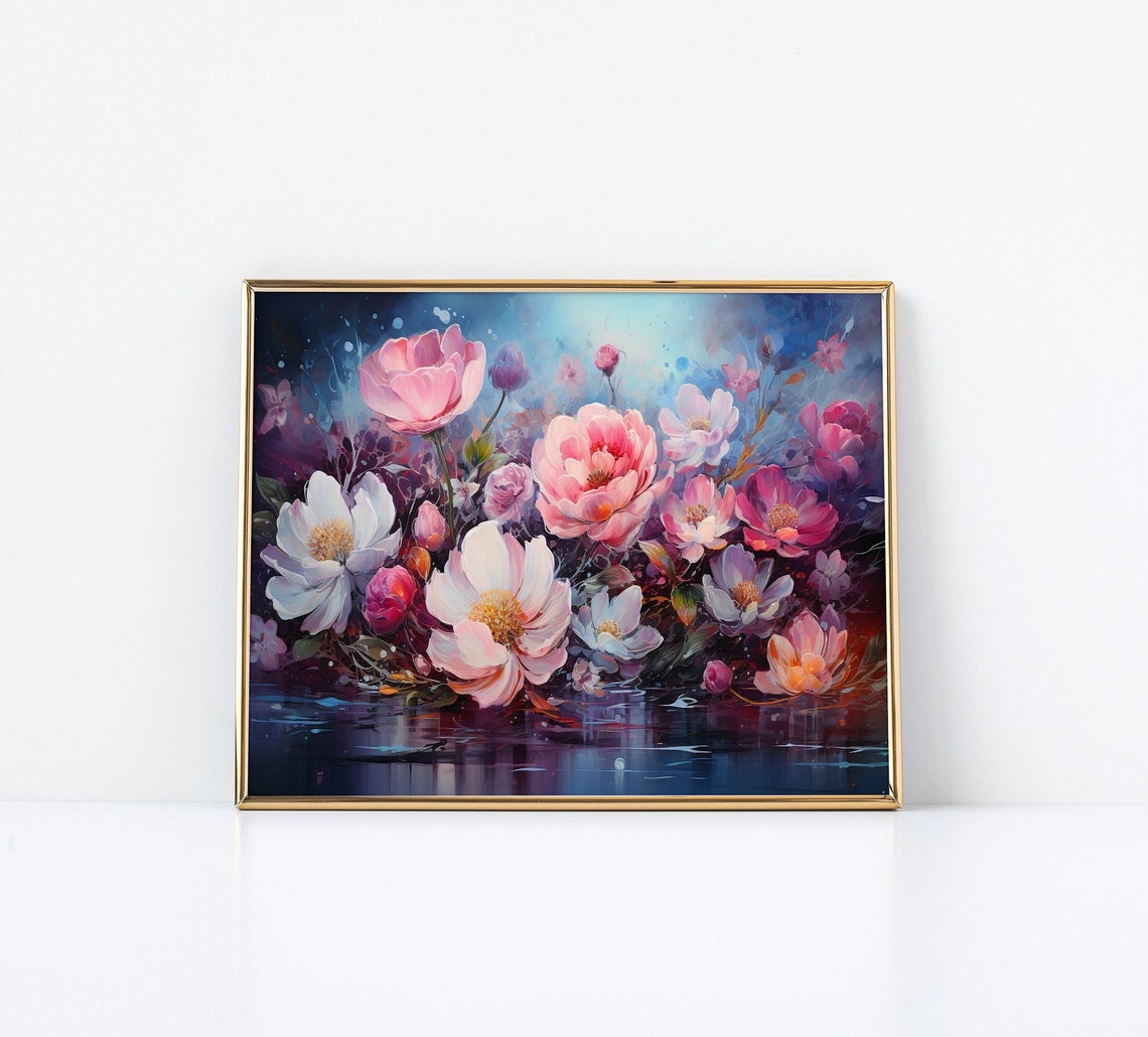 Pink and White Peony Flowers Watercolor Bouquet Painting Poster - Image 3
