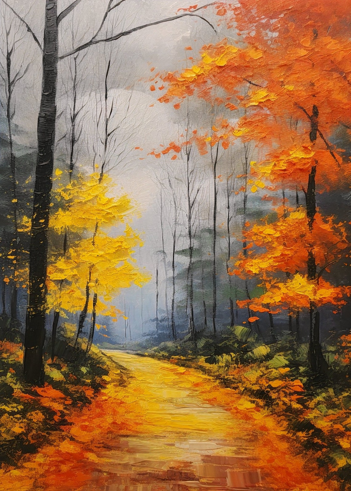 Misty Autumn Forest Path Golden Trees Serene Woodland Poster - Image 3