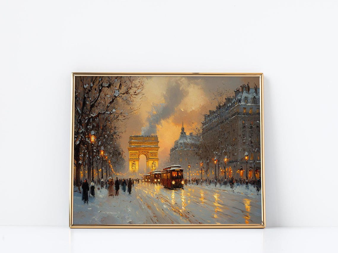 Arc de Triomphe Paris Golden Winter Sunset Street Scene Poster