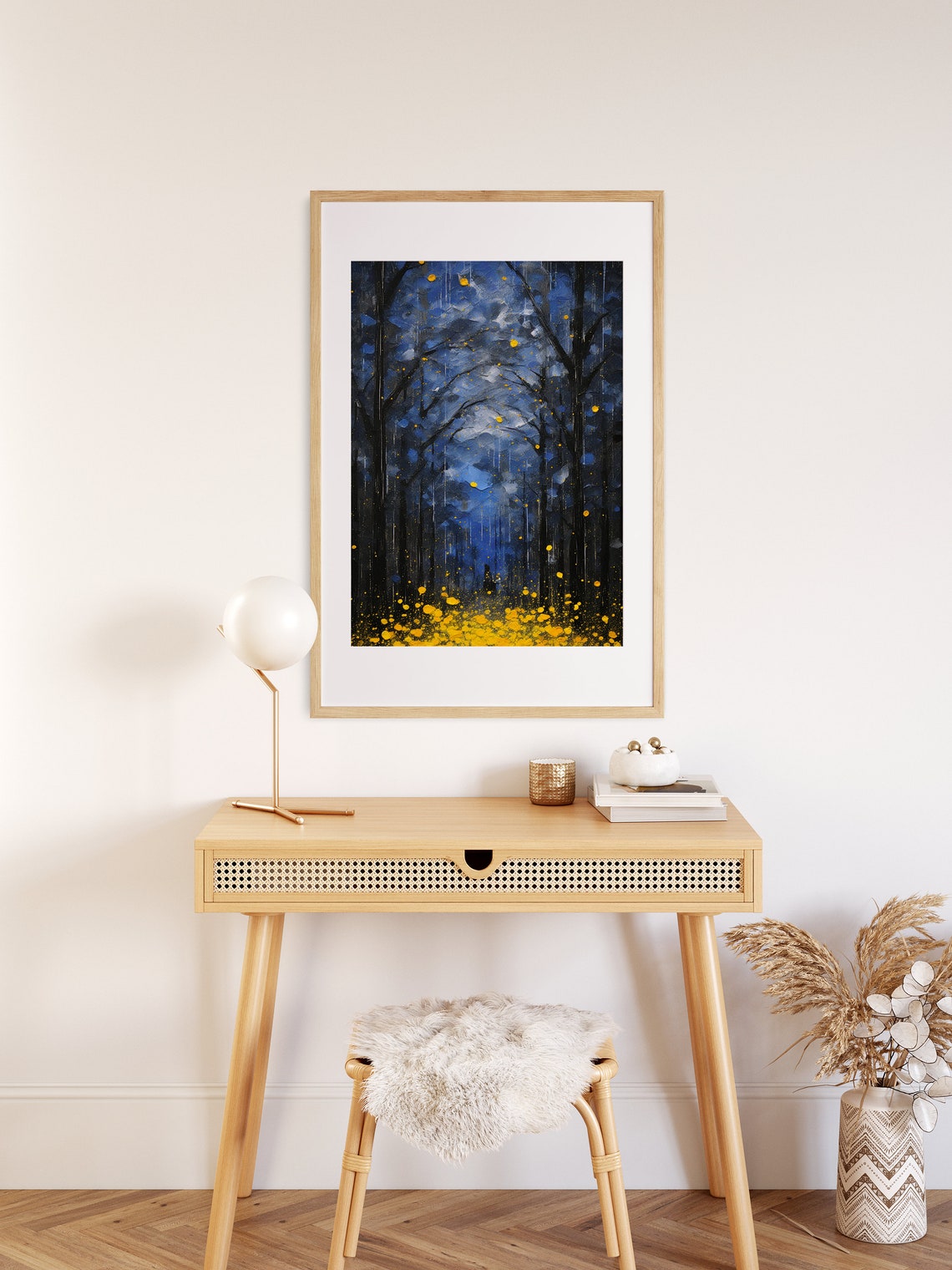 Midnight Forest With Glowing Golden Fireflies Enchanted Night Poster - Image 2