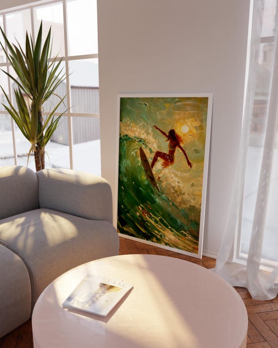 Surfer Girl Wall Art Ocean Print Cute Summer Beach Gallery Surfboard Decor Room Surf
