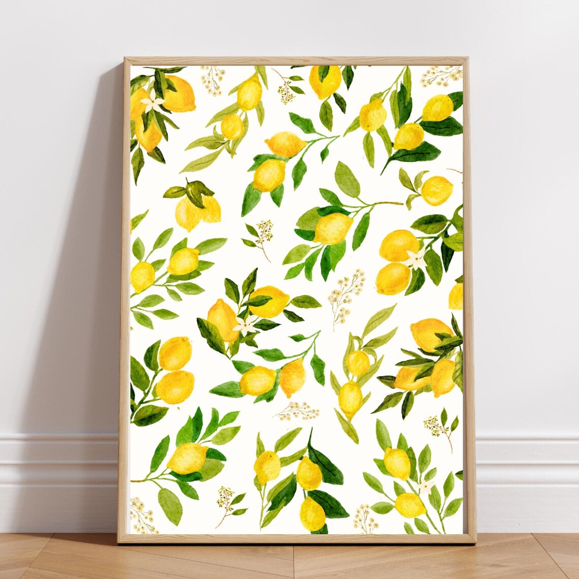 Sunny Watercolor Lemon Branch Print with Citrus Blossoms and Leaves