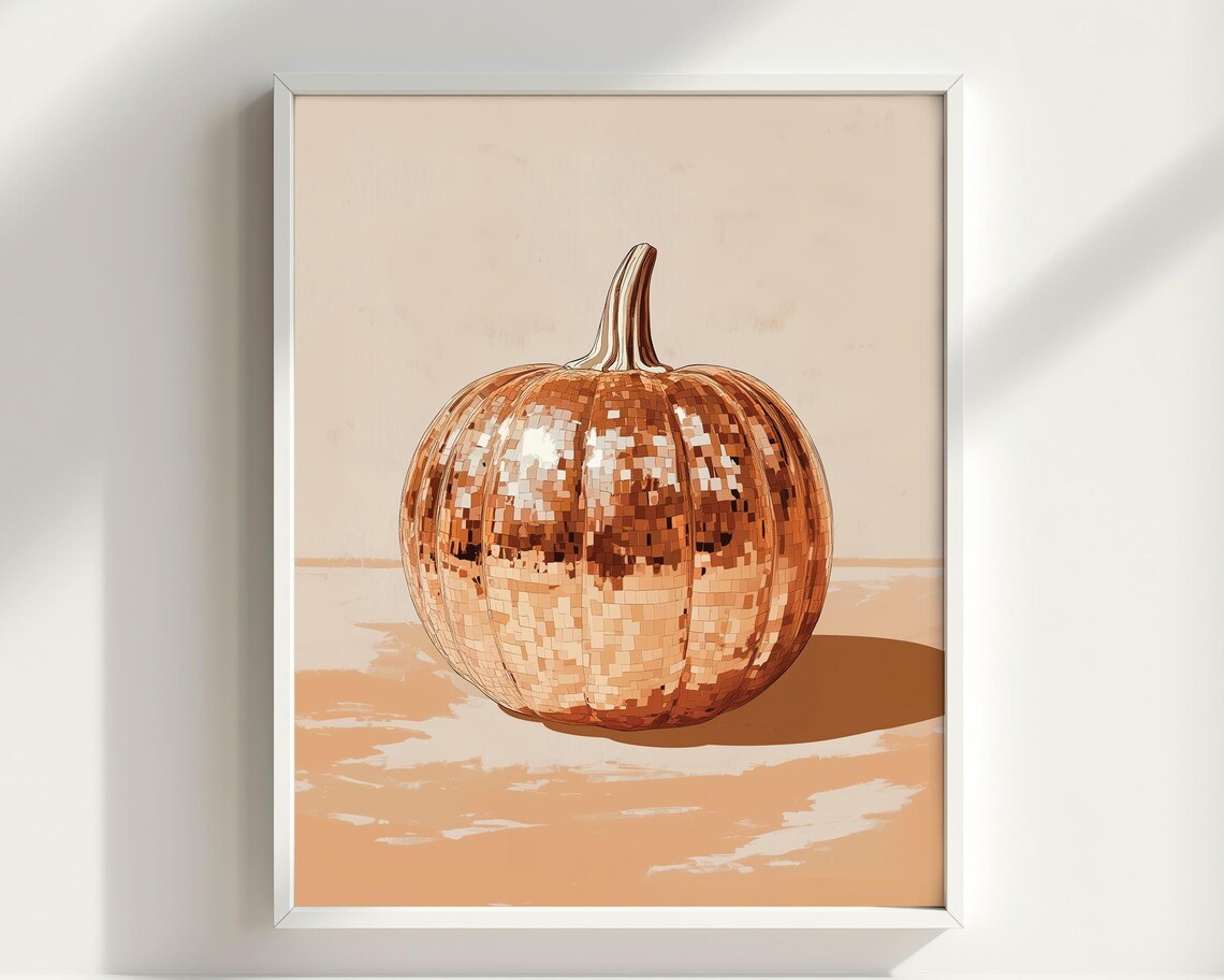 Gold Mirrorball Pumpkin Minimalist Disco Fall Harvest Elegant Shimmer Poster - Image 2