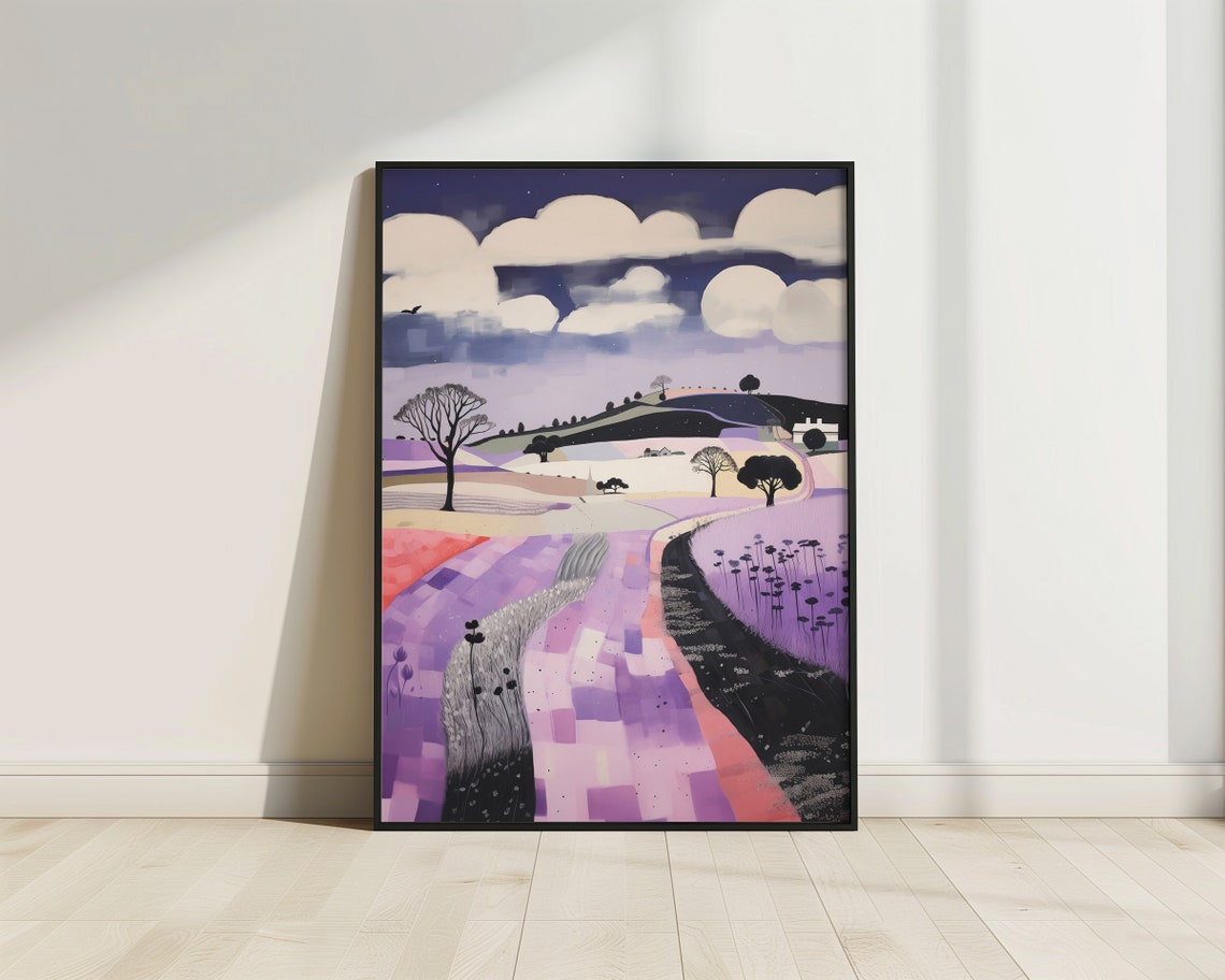 Purple Rolling Hills Winding Path Whimsical Landscape Wall Art