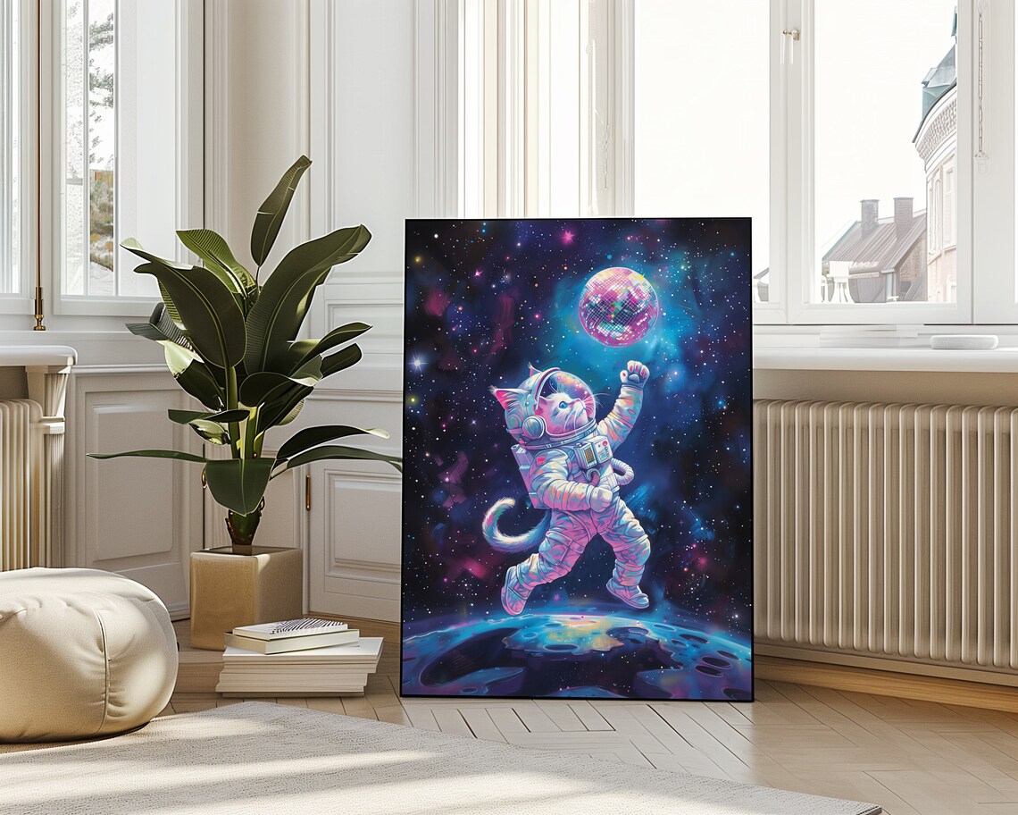 Space Cat Astronaut Cat Mirrorball Art Print - Image 4