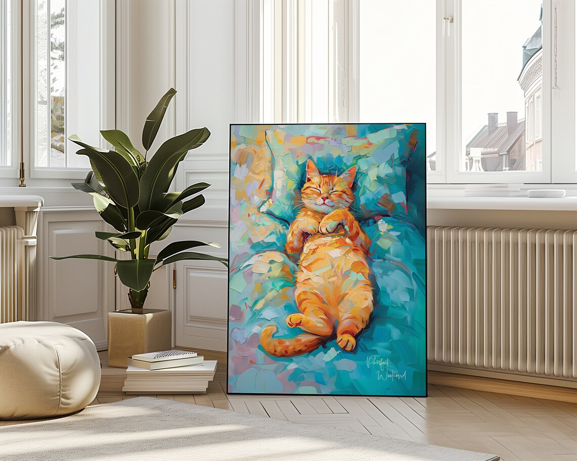 Ginger Cat Sleeping Art Print, Funny Cat Wall Decor - Image 4