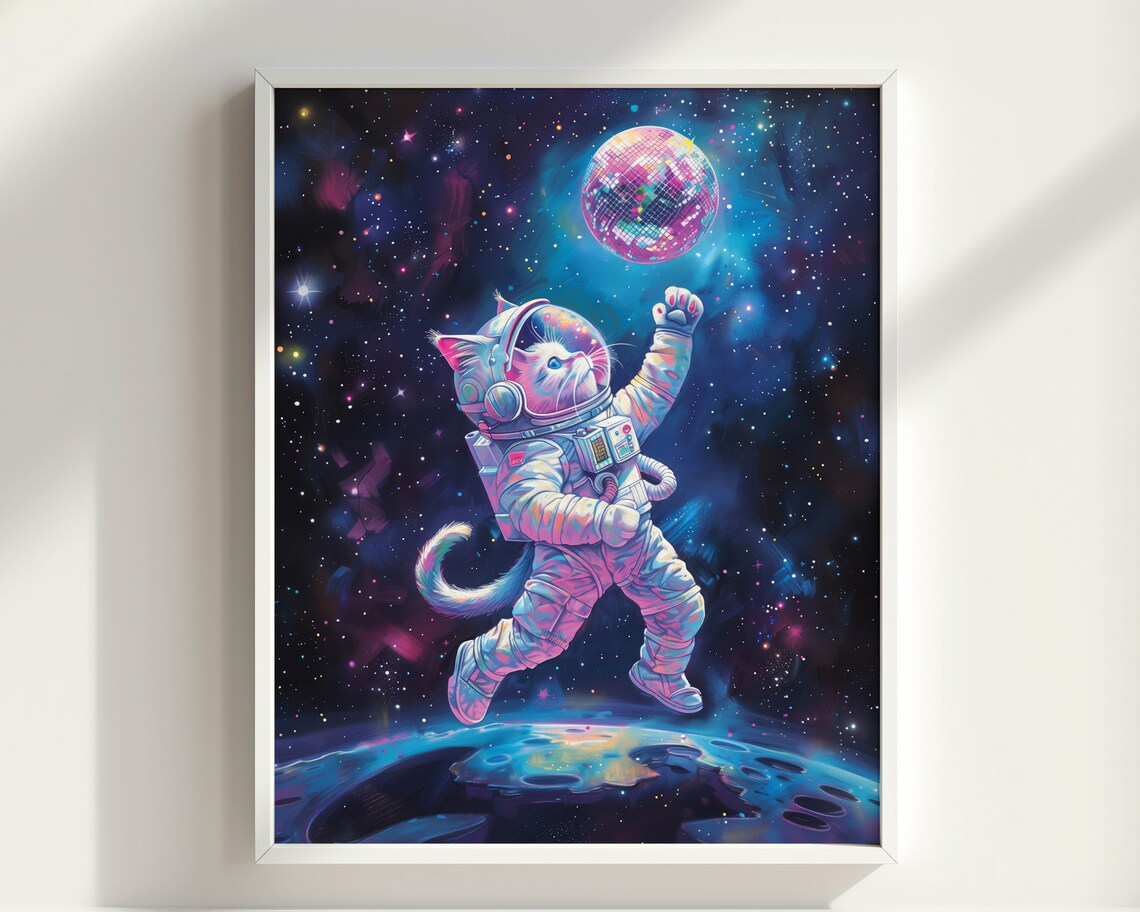 Space Cat Astronaut Cat Mirrorball Art Print - Image 2