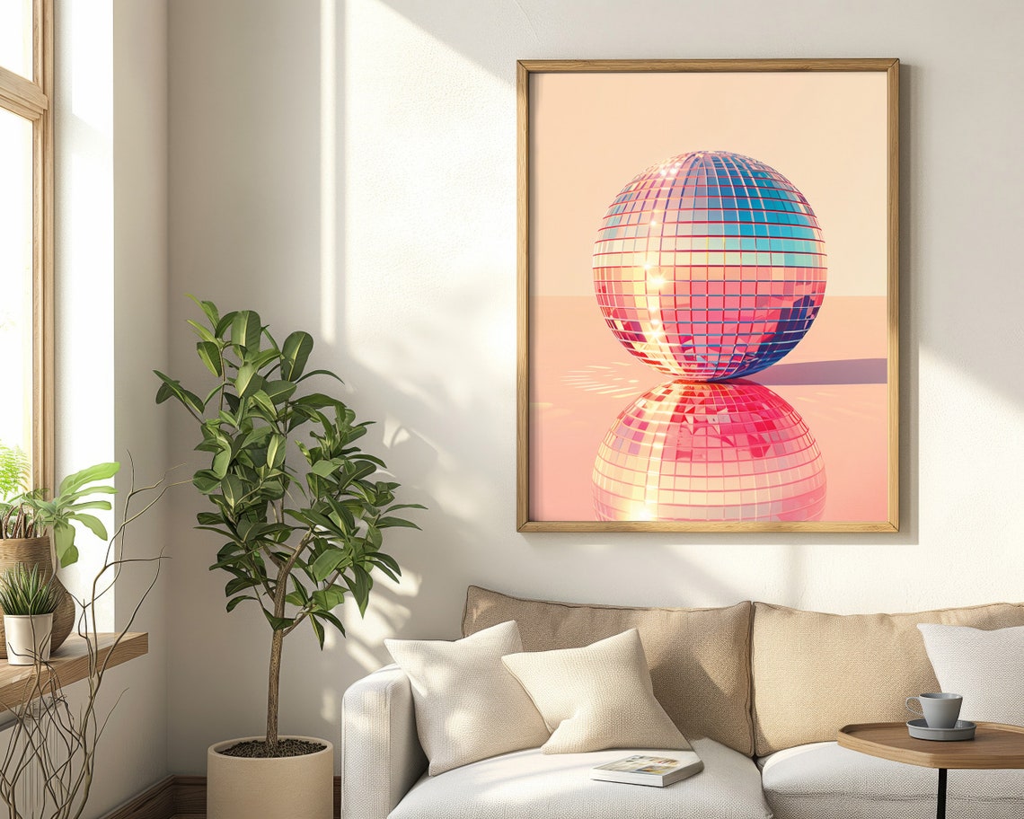 Rainbow Disco Ball Prints Disco Ball Poster Trendy Disco Ball Wall Art Kitchen Wall Art Dining Room Prints Retro Wall Art - Image 3