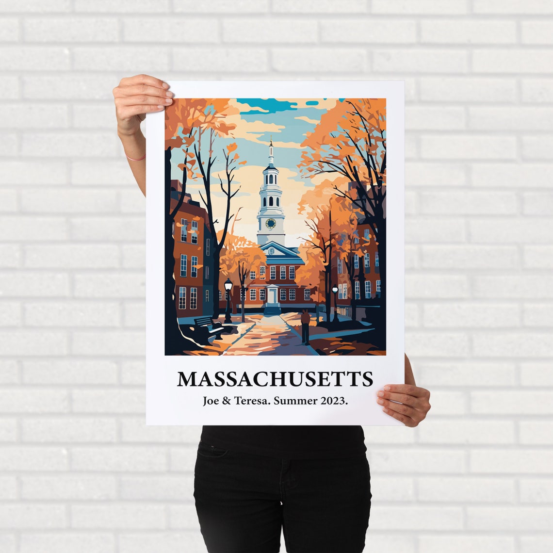Massachusetts Clock Tower Campus Autumn Vintage Style Travel Poster - Image 4
