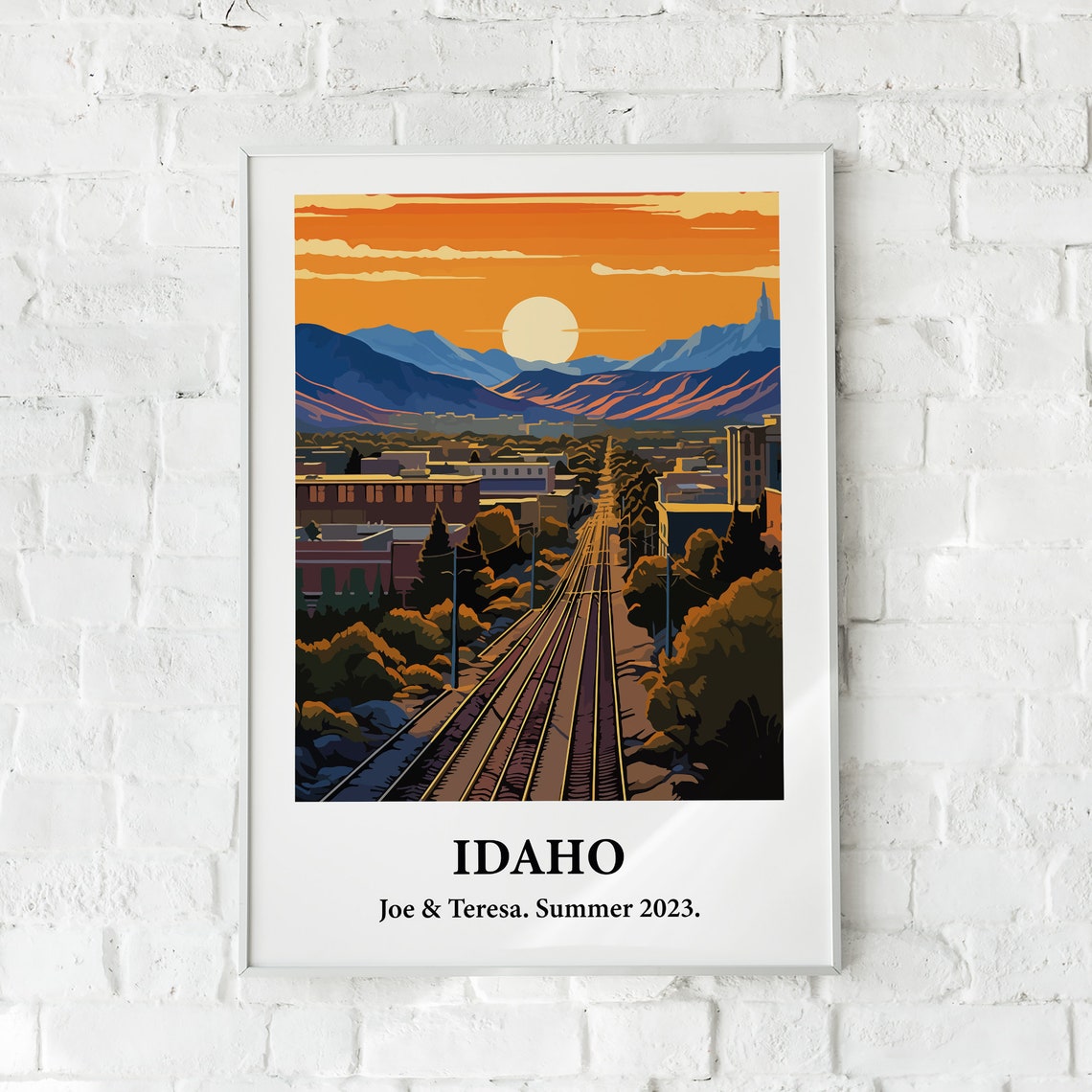 Idaho Railroad Tracks Mountain Sunset Vintage Style Art Poster