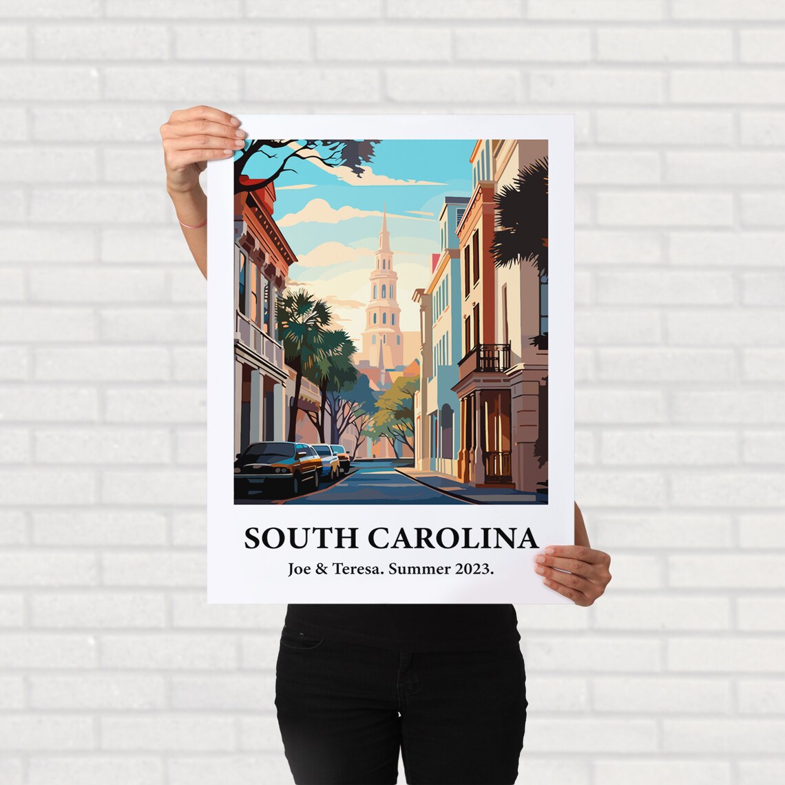 South Carolina Historic Street Steeple Vintage Style Travel Art Poster - Image 2