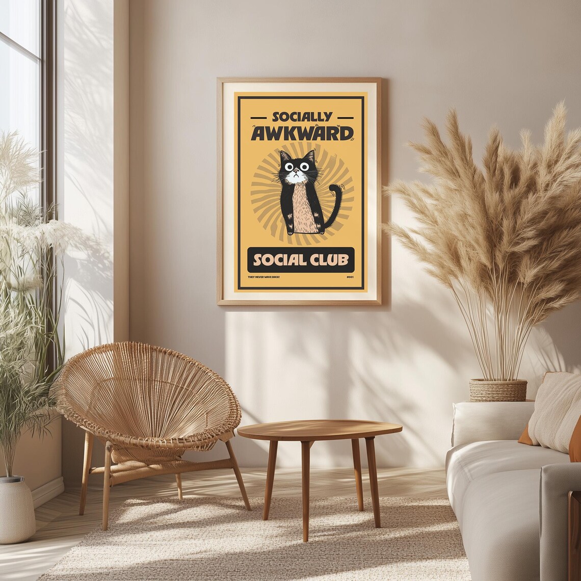 Socially Awkward Social Club Funny Black Cat Retro Mustard Poster - Image 3