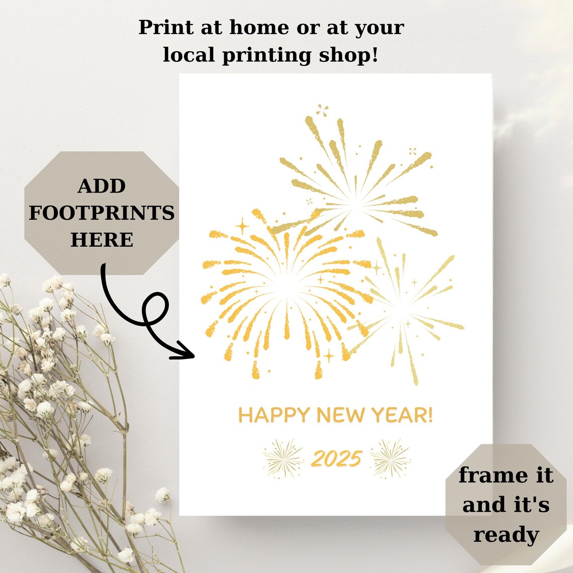Happy New Year 2025 Handprint Keepsake Art Print - Image 2