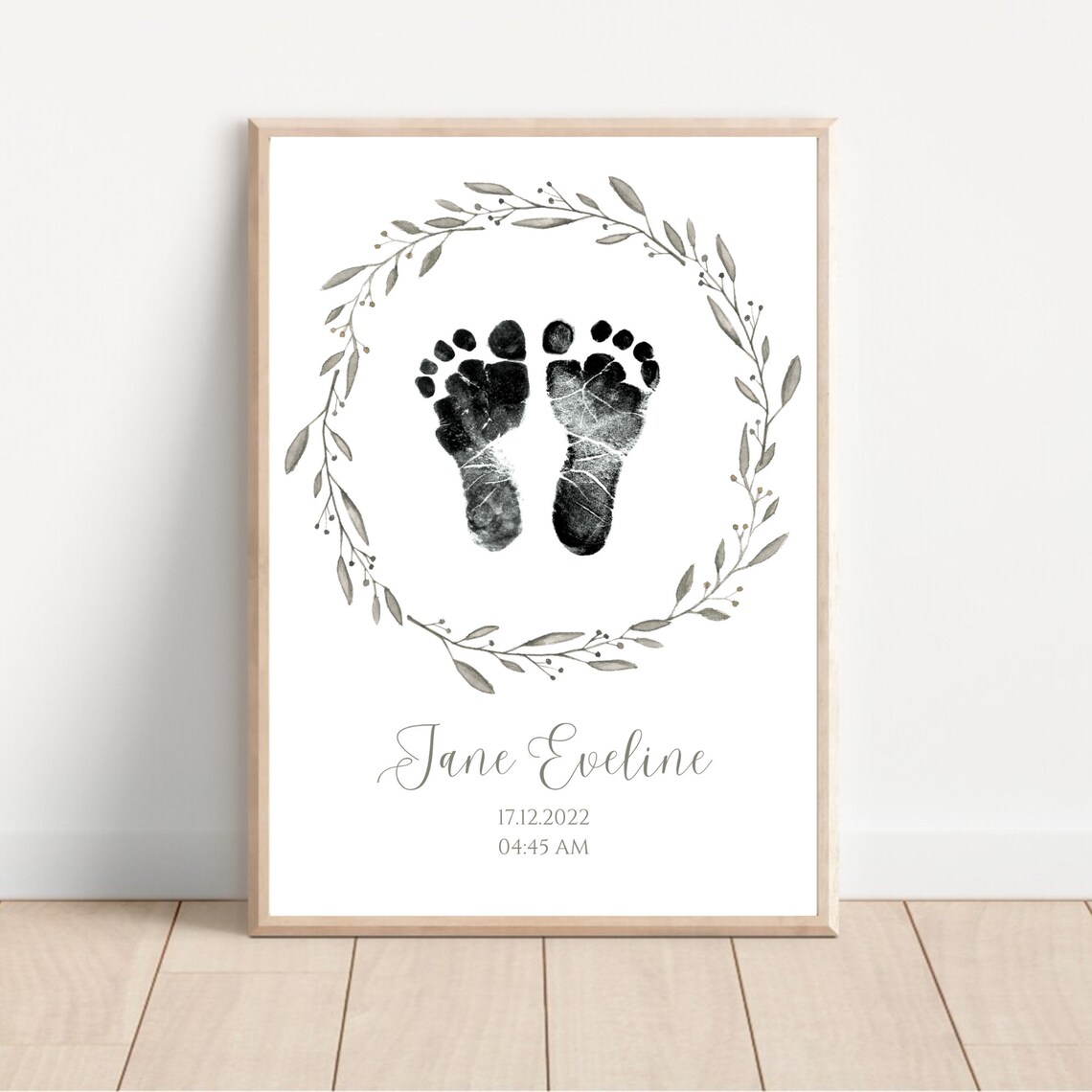 Baby Footprint Floral Newborn Footprint Art Print