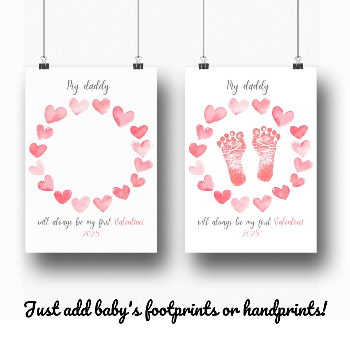 Daddy You're My First Valentine Handprint Heart Love Print - Image 3