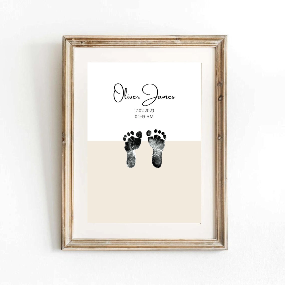 Custom Baby Footprints Design For Babys First Footprints Or Handprints Personalised Birth Details In Neutral Colours - Image 3