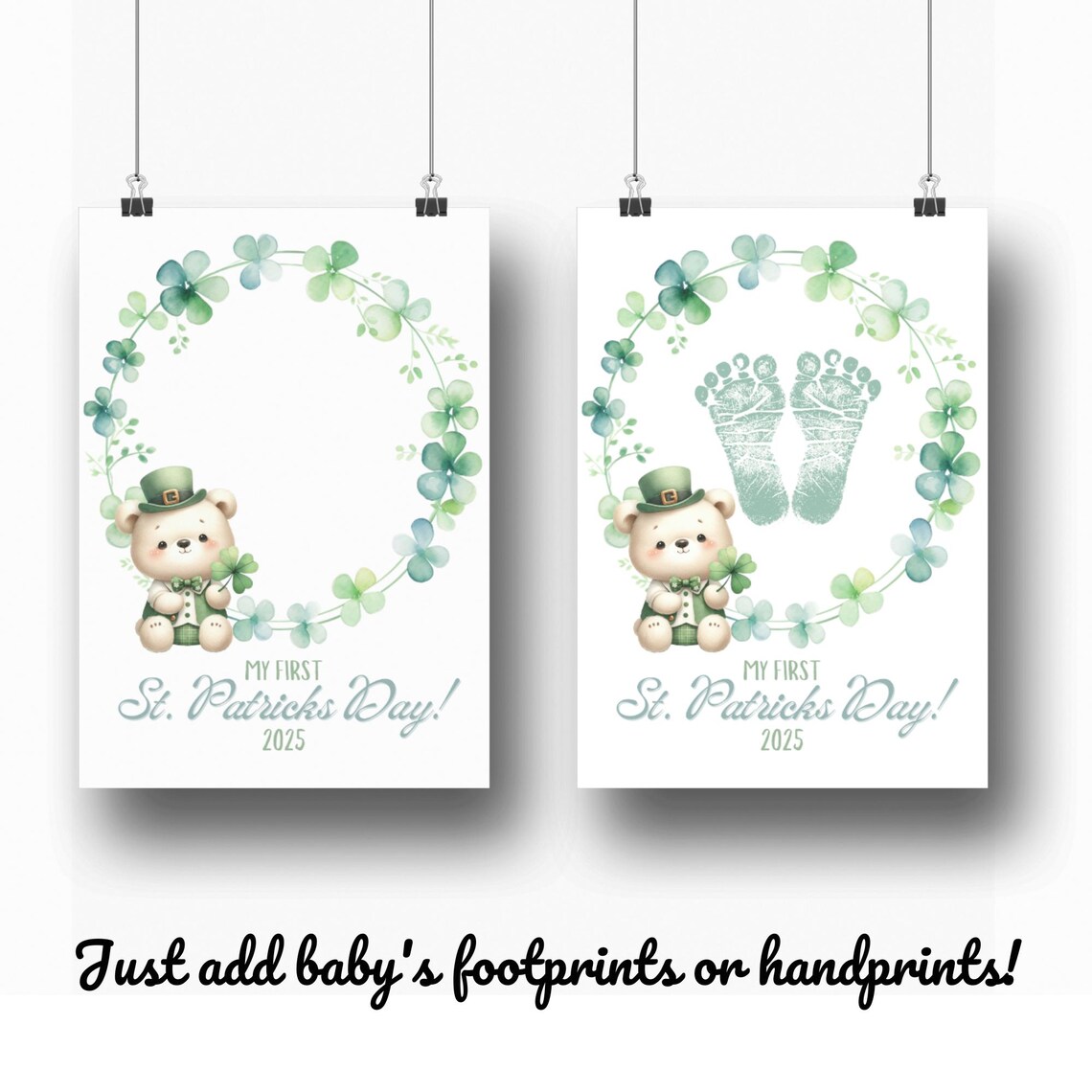 My First St Patricks Day Baby Footprint Shamrock Bear Keepsake Wall Art - Image 3