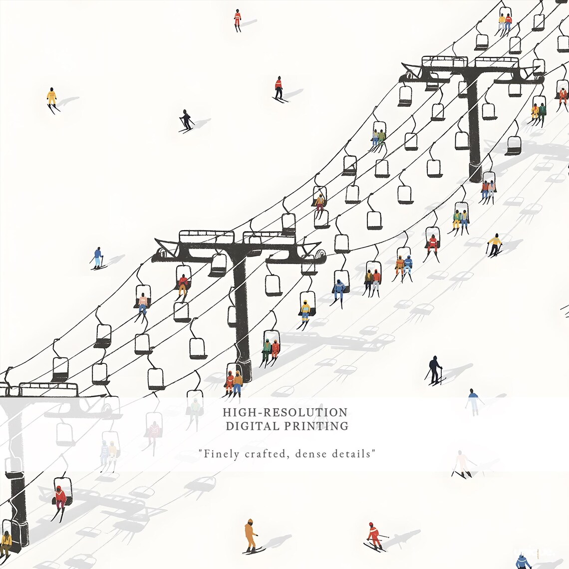 Minimalist Ski Lift Chairlift Crowd Winter Slope Illustration Poster - Image 2