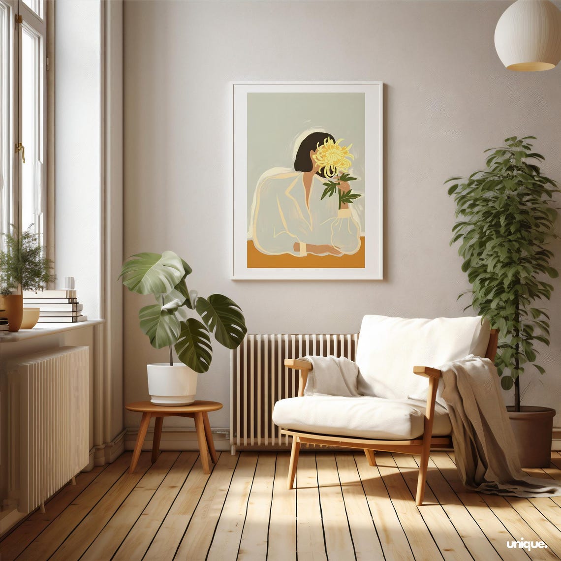 Woman Holding Yellow Chrysanthemum Modern Floral Portrait Poster - Image 2