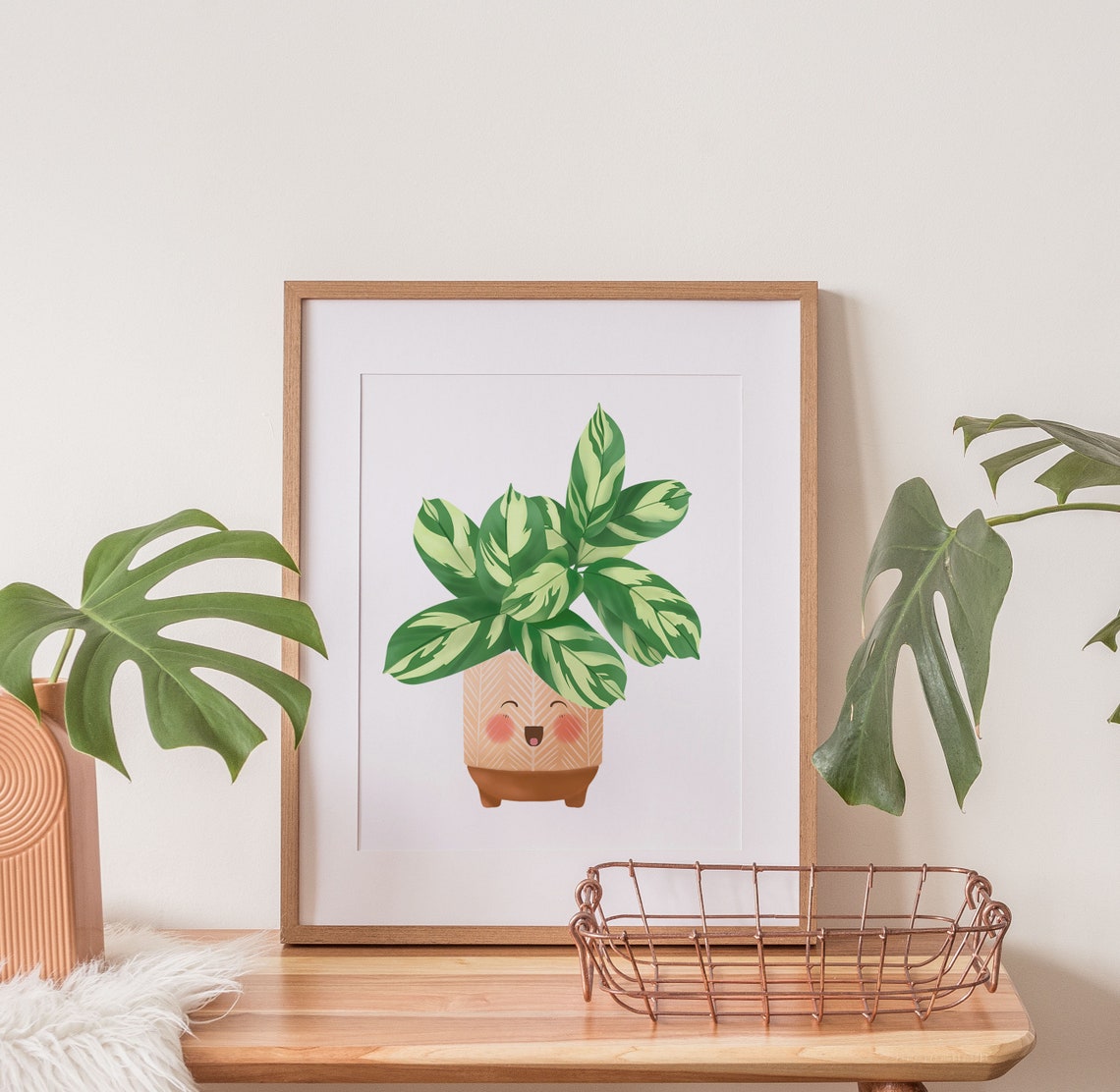 Calathea Lubbersiana Joyful Cute Smiling Kawaii Plant Art Print - Image 3