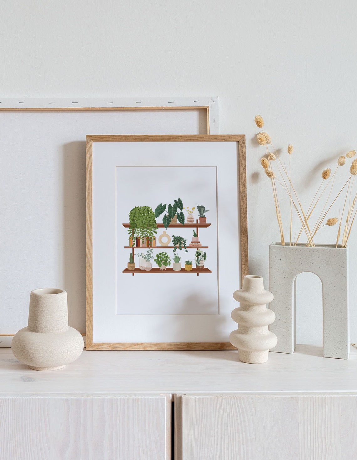 Wooden Shelf With Potted Plants Botanical Illustration Poster - Image 2