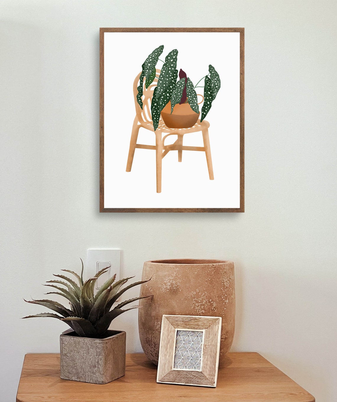 Spotted Begonia in a Terracotta Pot on a Rattan Chair Botanical Poster - Image 2