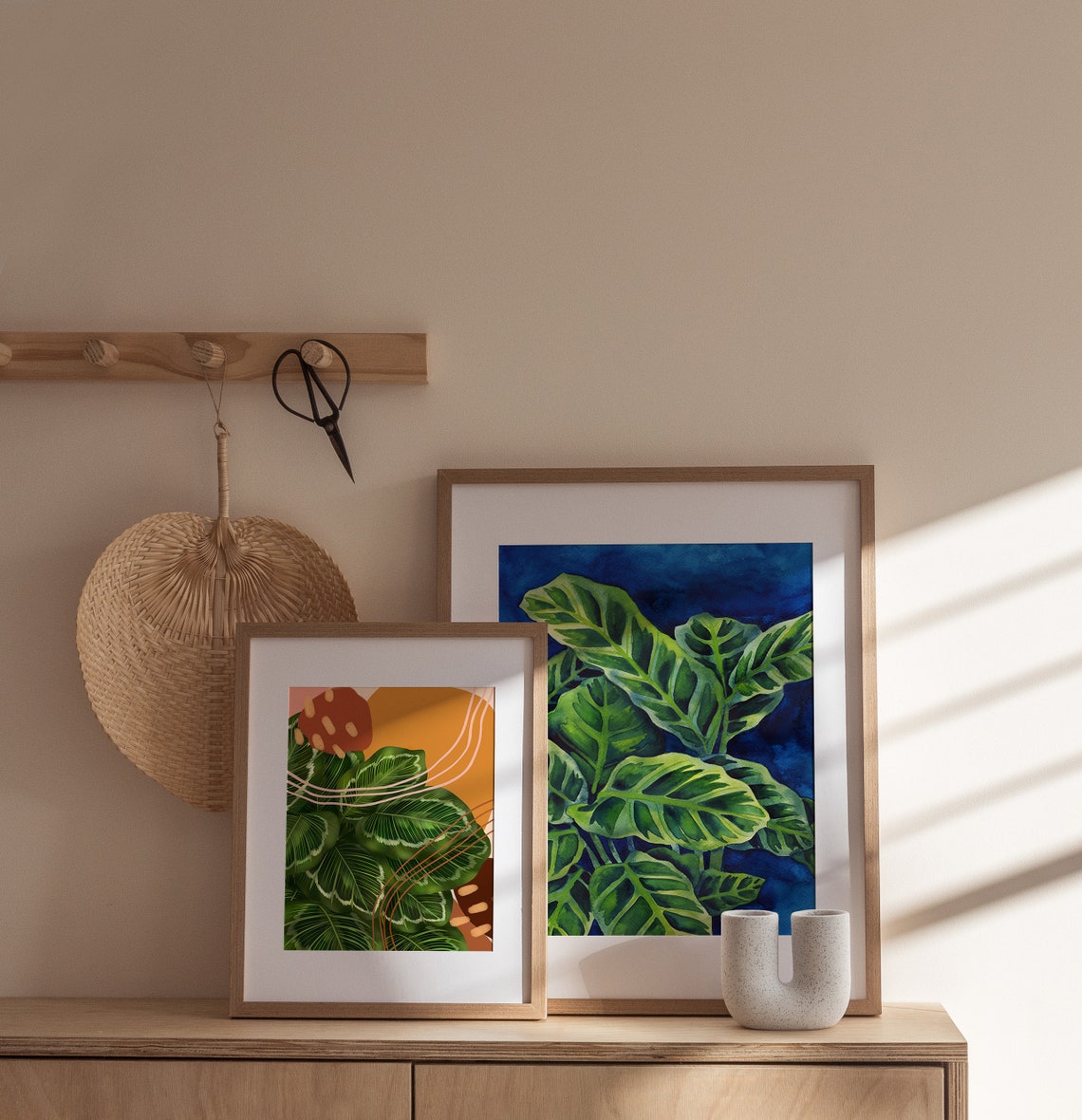 Calathea Zebrina Leaves On Navy Blue Watercolor Botanical Art Poster - Image 2