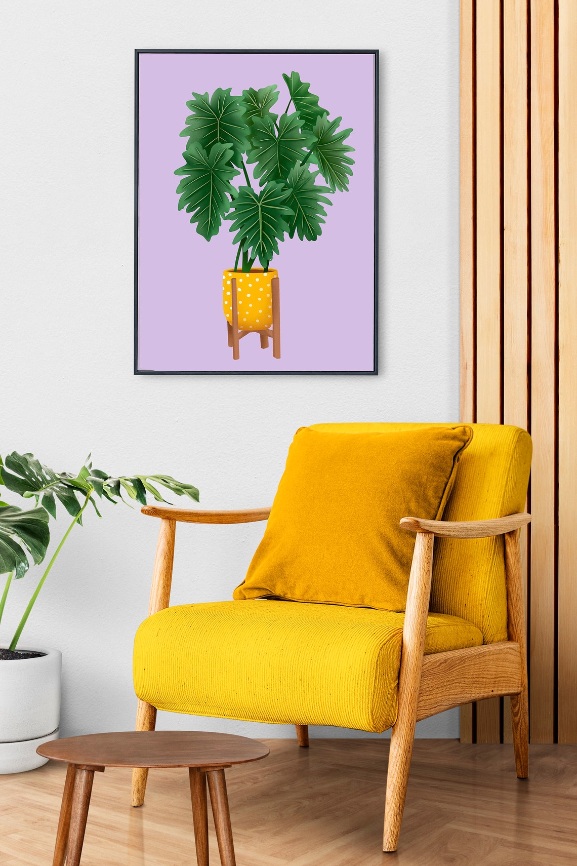 Philodendron Xanadu Print Yellow Dotted Pot Lavender Background - Image 2