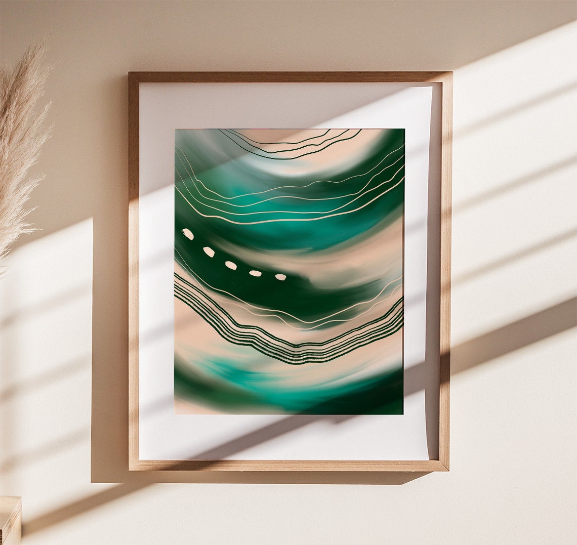Emerald Marble Swirl With Gold Line Abstract Colour Flow Poster - Image 2
