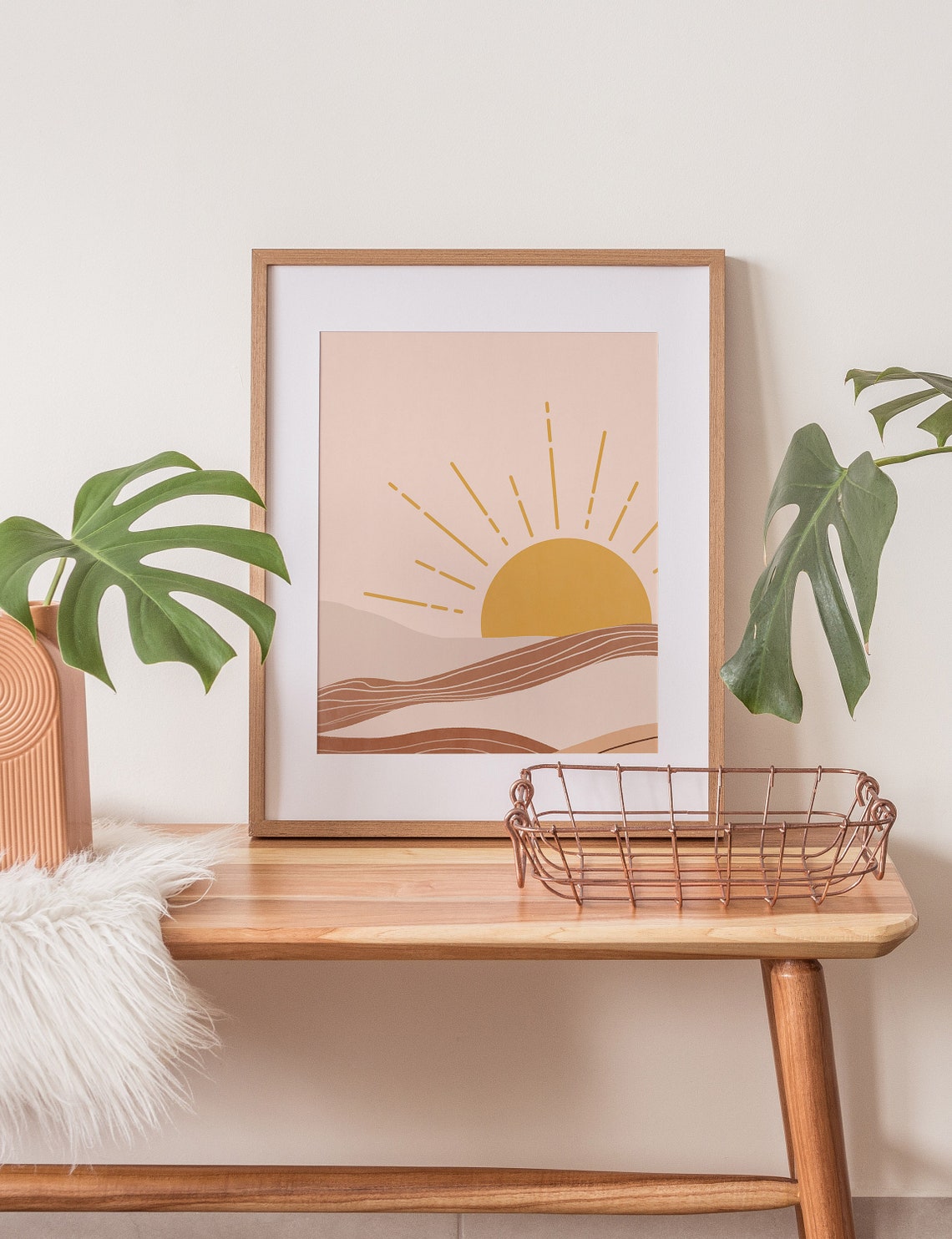 Sunrise Print Bohemian Mountain Landscape Illustration Neutral Wall Art Landscape Art Print Terracotta Wall Art Boho Art Prints - Image 2