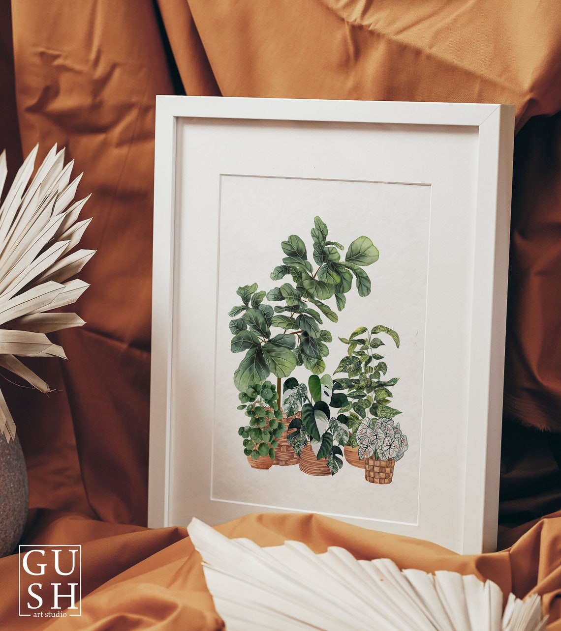 Fiddle Leaf Fig Pilea Watercolor Botanical Houseplant Group Poster - Image 2