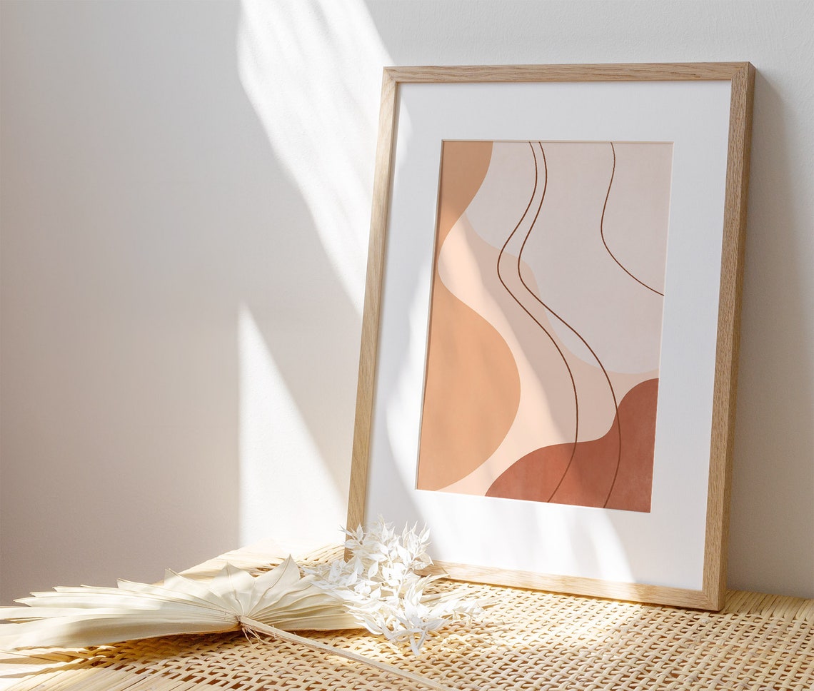 Beige Organic Flow Curves Minimalist Boho Art Abstract Poster - Image 3