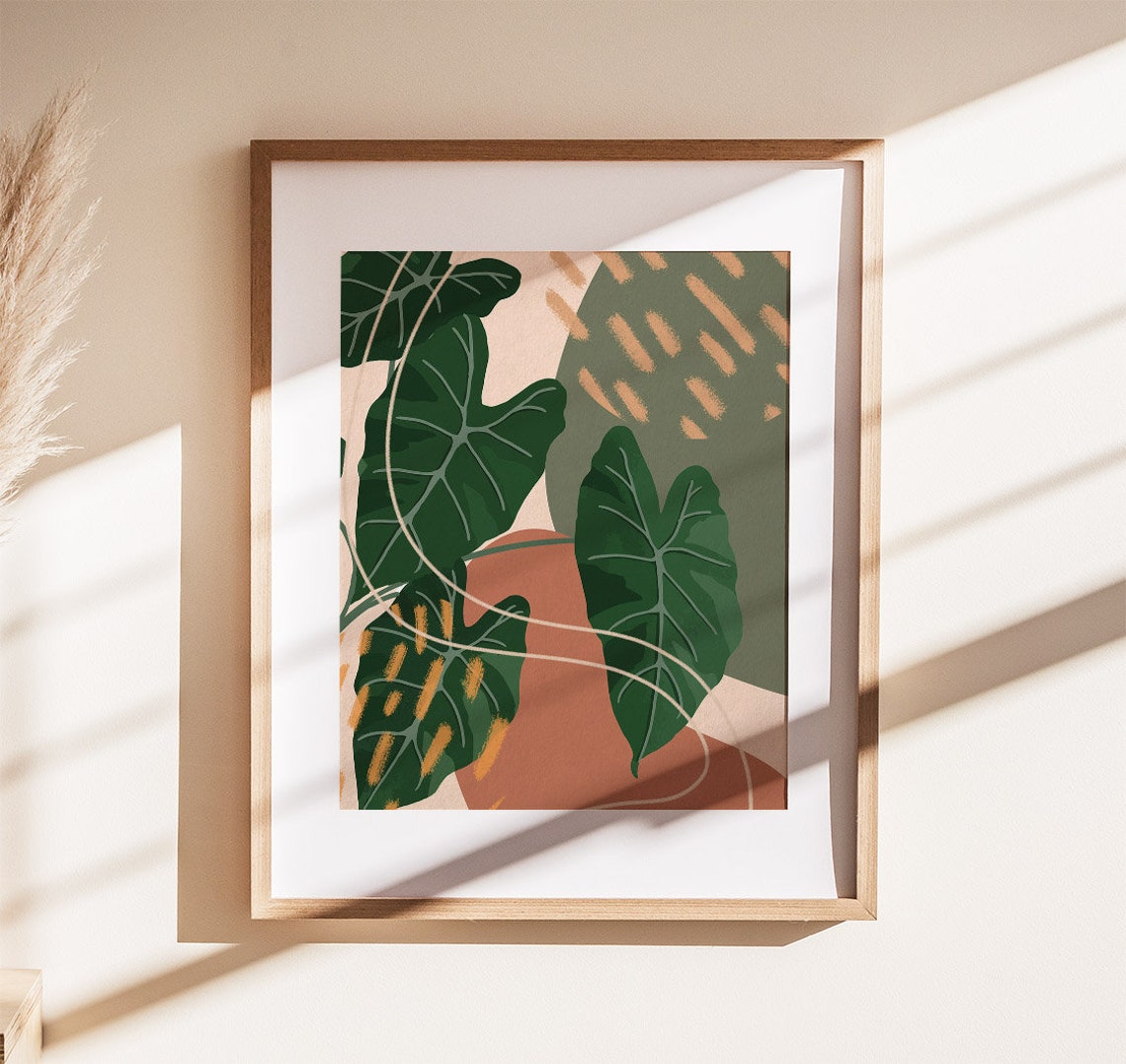 Dark Green Leaves Sage Terracotta Modern Abstract Botanical Poster