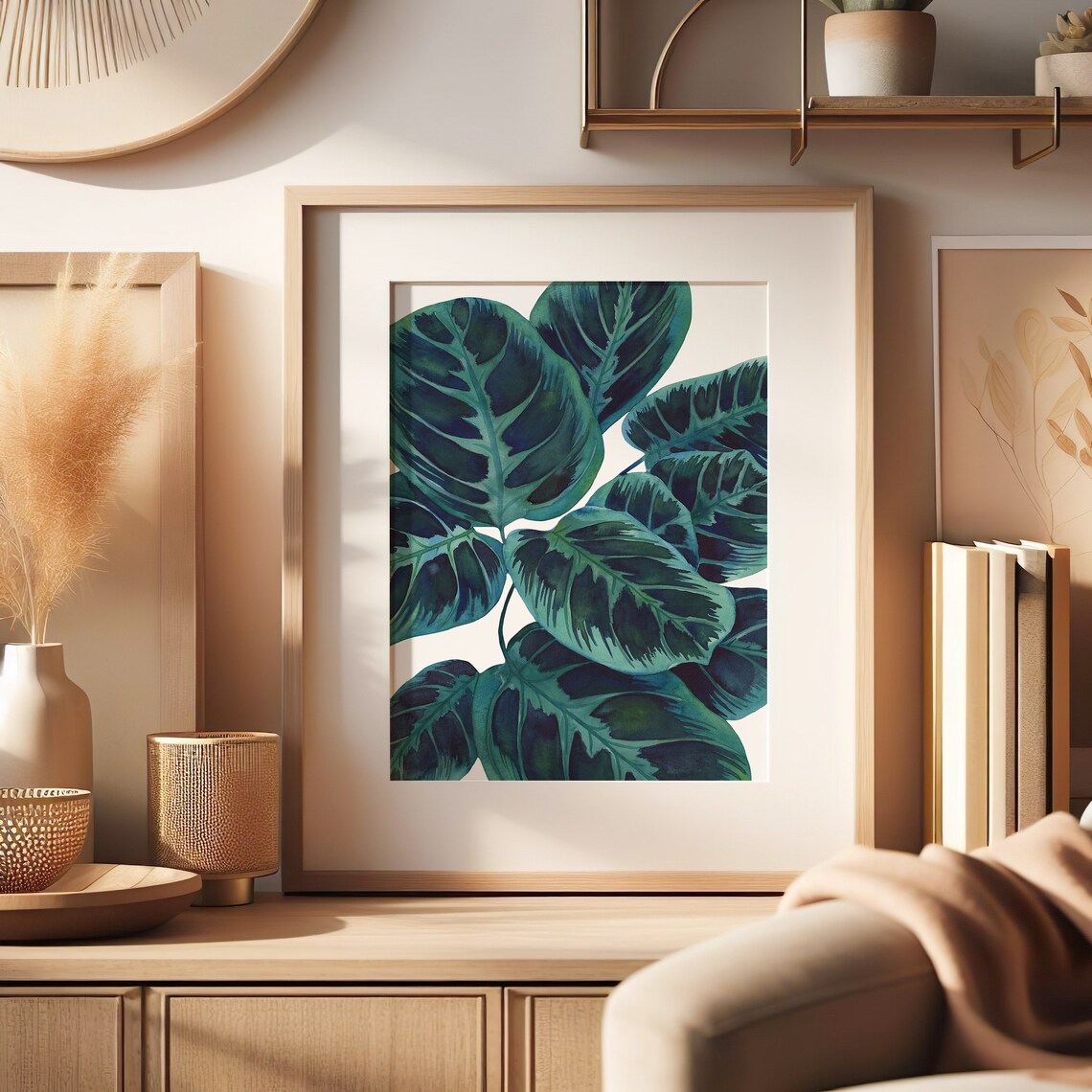Calathea Makoyana Leaves Watercolor Botanical Illustration Art Poster - Image 2