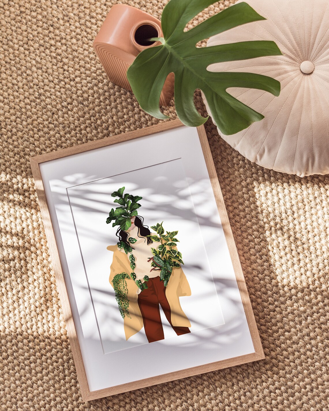Woman Yellow Turtleneck Fiddle Leaf Head Fashion Plant Poster - Image 3