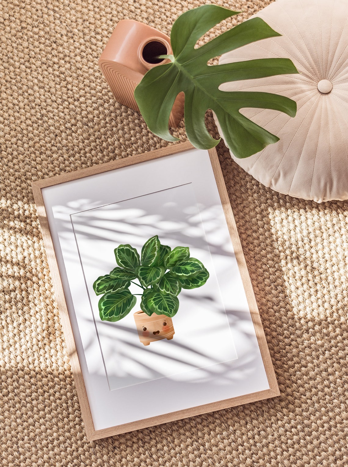 Striped Calathea in a Ribbed Peach Pot Cute Botanical Poster - Image 2